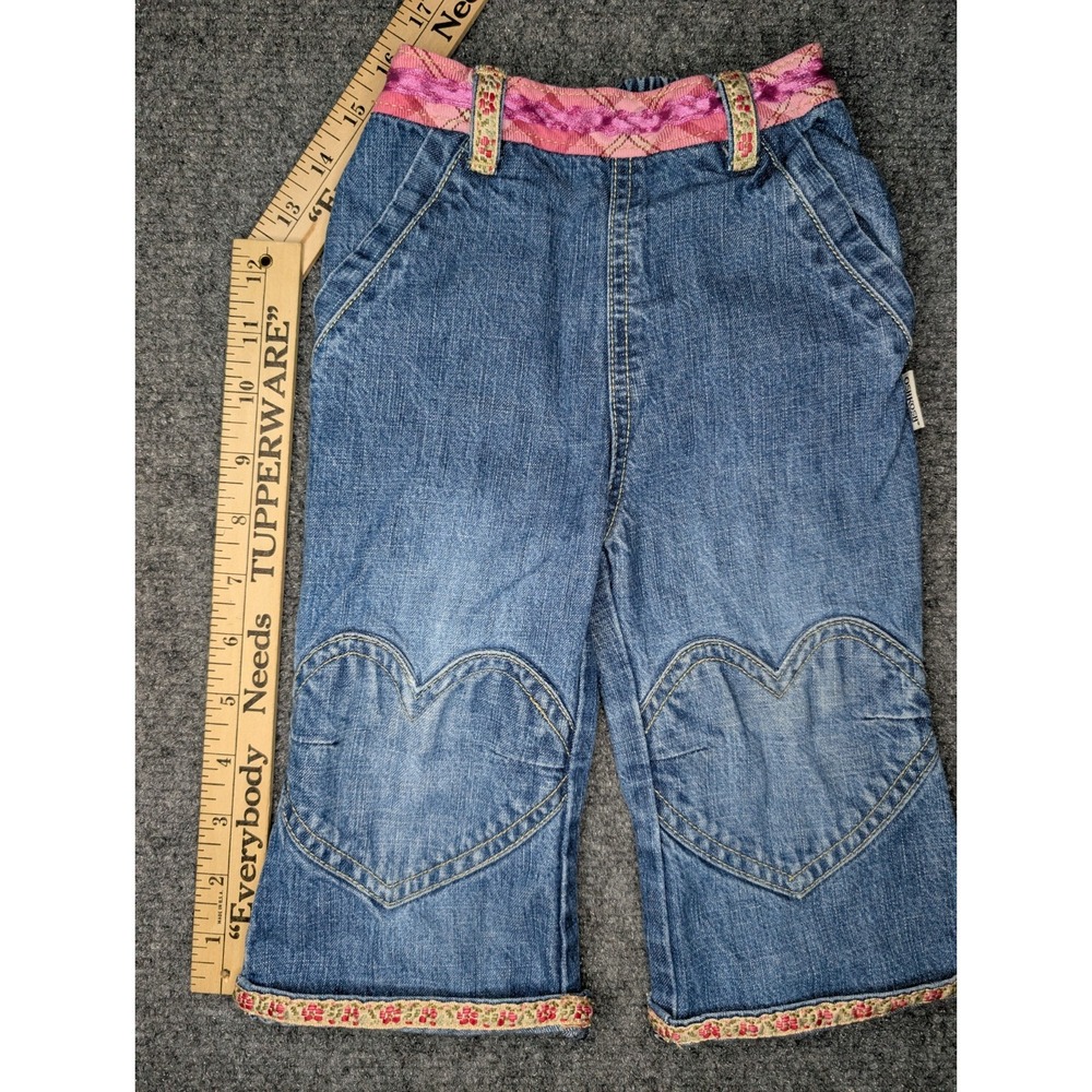 OshKosh Girls Size 12 Months Denim Heart Knee Ribbon Pants Pink - Picture 2 of 4